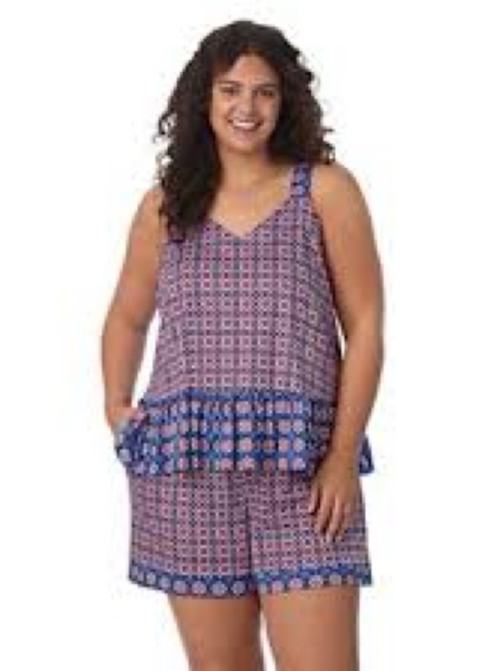 Cuddl Duds Purple and Blue Printed Tank Pajama Set size XX Large